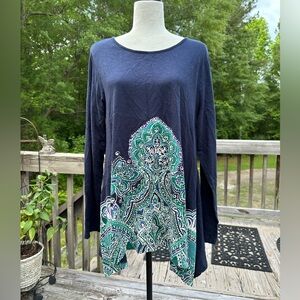 Coldwater Creek Navy Blue Paisley Tunic Top